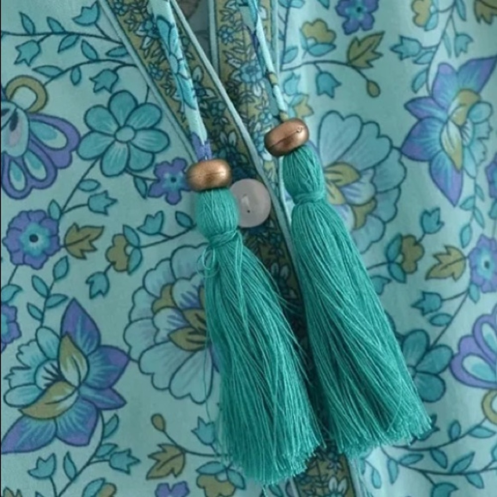 Bohemian Blue Floral Button Up Blouse Top - Picture 6 of 11